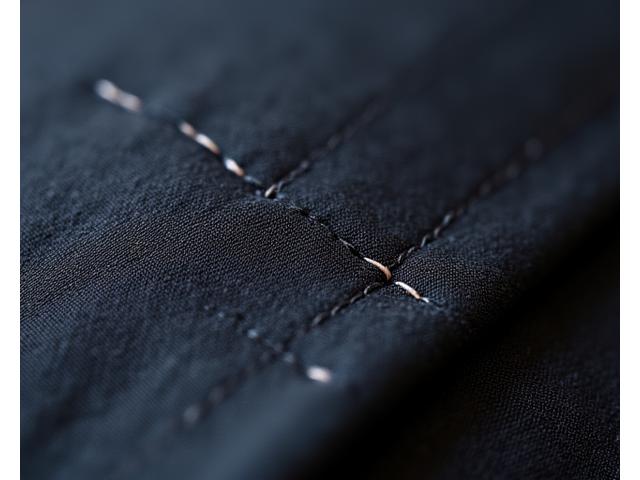 Close-up of perfectly stitched seams on a luxury garment, representing quality excellence