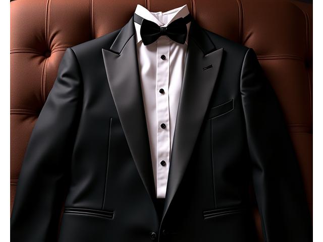 Isang de-kalidad na itim na bespoke tuxedo na may sutla na lapel, inilalatag nang maayos, nagpapahiwatig ng kaganapan at karangyaan.