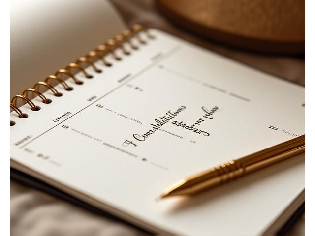 Close-up of a luxurious desk calendar with Sulyap Textiles branding, indicating scheduled appointments.