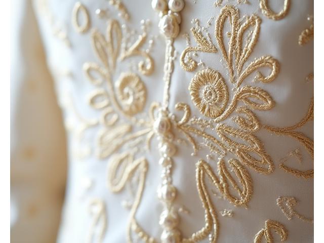 Beautifully embroidered traditional Filipino wedding attire and ceremonial garments.