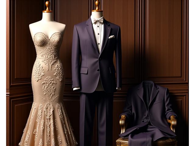 Filipiniana formal wear, a luxurious barong, and an elegant evening gown from Sulyap Textiles.
