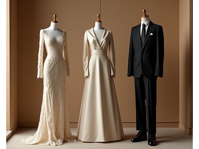 Gallery of diverse custom luxury garments: a modern Filipiniana gown, a meticulously tailored barong, and an elegant formal suit, showcasing Sulyap Textiles' bespoke craftsmanship.