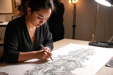 Isang designer na nagtatrabaho sa isang sketchpad, kumakatawan sa mga pakikipagtulungan ng fashion designer.