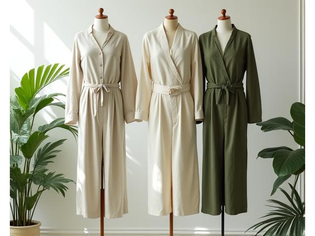 Sustainable fashion garments na ipinapakita sa isang sustainable studio.