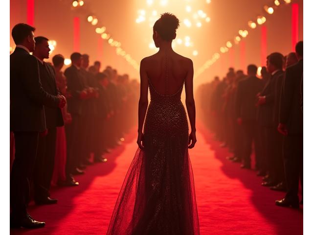 Celebrity na nakasuot ng customized na damit sa red carpet event.