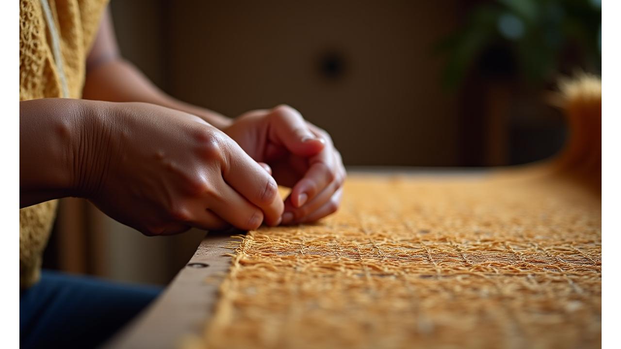 Filipino artisan meticulously weaving traditional fabric, showcasing rich cultural heritage and luxury