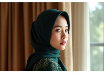 Modelong nakasuot ng kontemporaryong Islamic modestong damit na may Filipino luxury details.