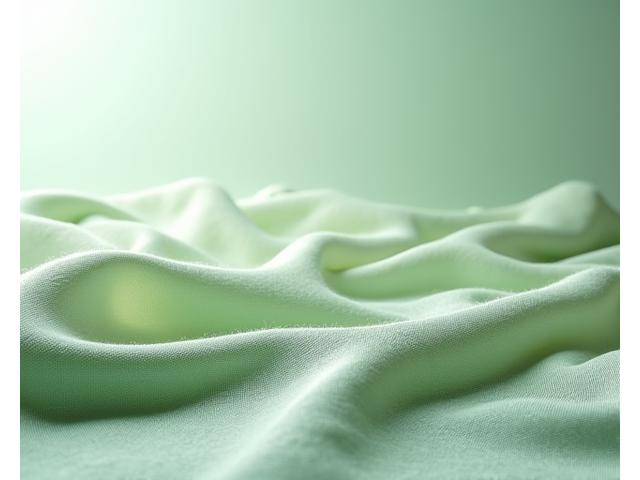 Makabagong teknolohiya sa tela na gawa sa recycled fibers o organic cotton, na nakalagay sa isang moderno, minimalist na setting, na nagsasaad ng pagpapanatili