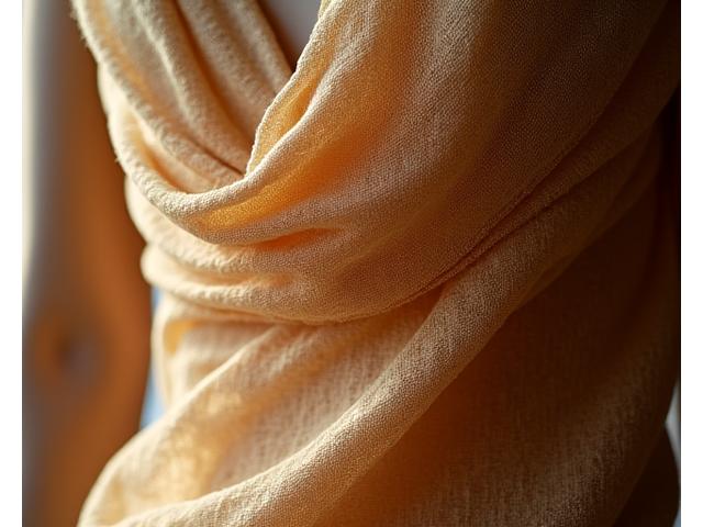 Detalyadong closeup ng isang telang hinabi ng Pilipino na may mga eleganteng draping na sumusunod sa iba't ibang kurba