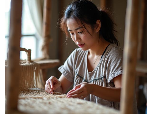 Ang larawan ng isang bihasang Pilipinong artisan na nagtatrabaho sa isang tradisyonal na loom, na nagpapakita ng dedikasyon at craftsmanship.