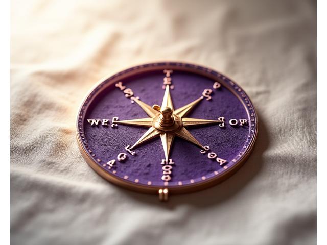 A compass made of luxurious Filipino textile patterns, pointing to different intellectual property symbols, representing guidance and protection of design rights.